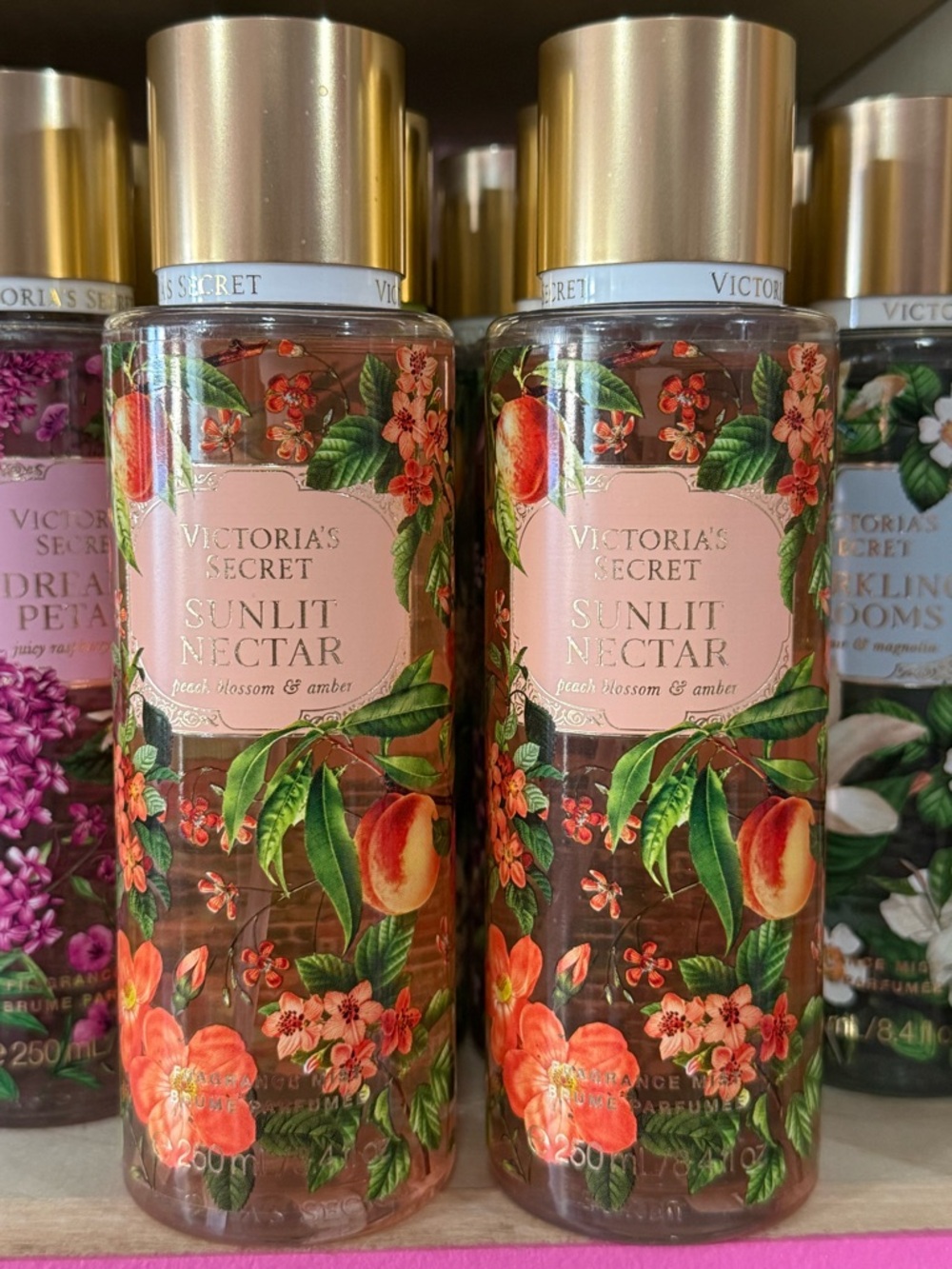 2 Victoria's Secret Sunlit Nectar Body Mist - Peach Blossom & Amber (Peach)